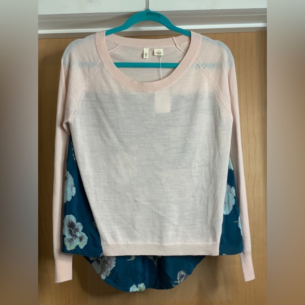 Moth Powder Pink and Blue Floral Sweater.  Size-Medium